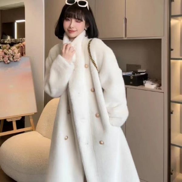 Luxury Faux Fur Coat with Stand Collar, Plush Fleece Lining, and Elegant Long Winter Jacket for Women