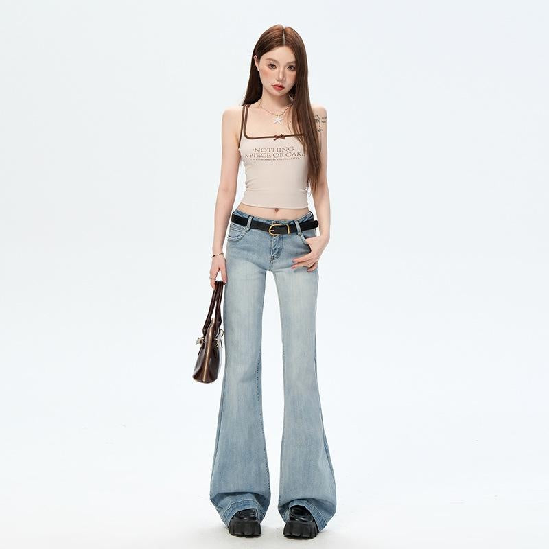 Low Rise Flared Jeans for Women: Light Blue Denim Trousers with Slim Fit & Bootcut Style