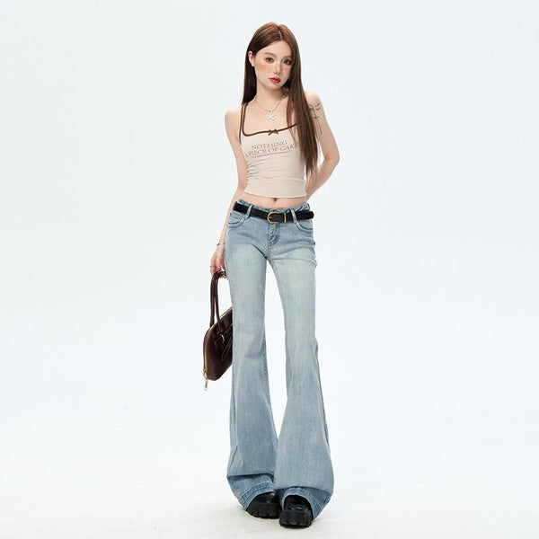 Low Rise Flared Jeans for Women: Light Blue Denim Trousers with Slim Fit & Bootcut Style
