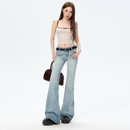 Low Rise Flared Jeans for Women: Light Blue Denim Trousers with Slim Fit & Bootcut Style