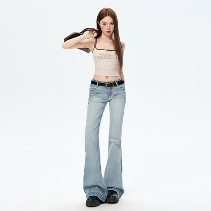 Low Rise Flared Jeans for Women: Light Blue Denim Trousers with Slim Fit & Bootcut Style