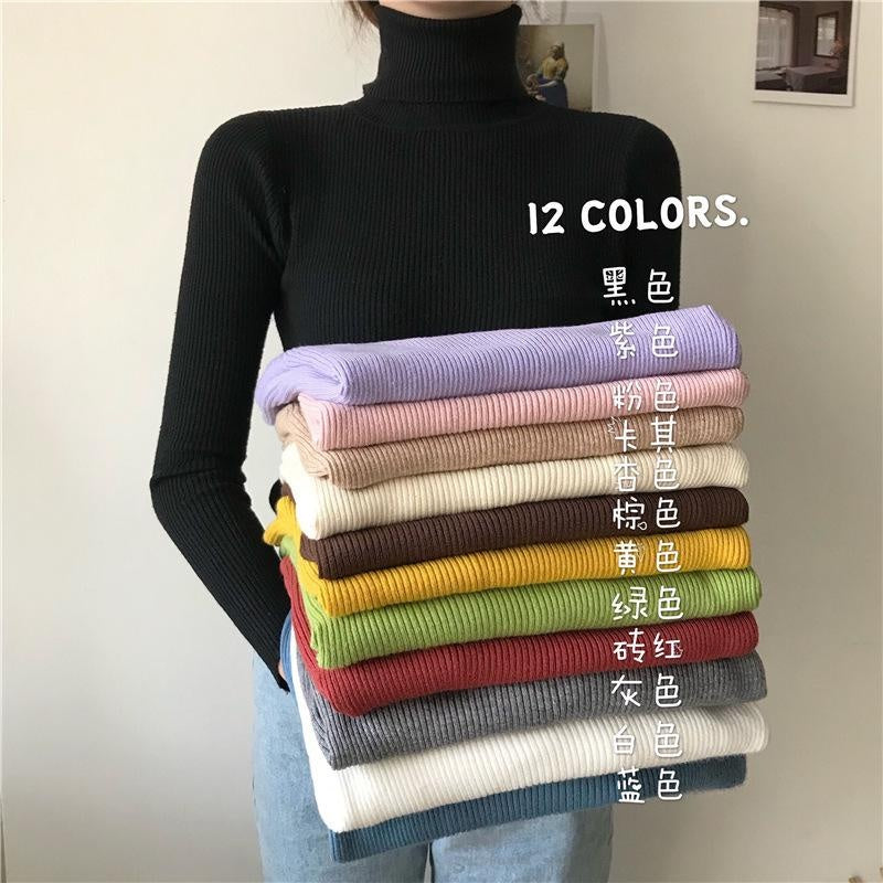 Slimming Turtleneck Sweater Women's Long Sleeve Knit Top Warm Base Layer Shirt