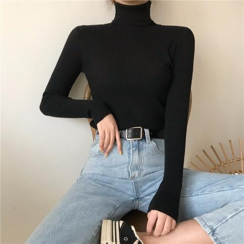 Slimming Turtleneck Sweater Women's Long Sleeve Knit Top Warm Base Layer Shirt