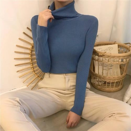 Slimming Turtleneck Sweater Women's Long Sleeve Knit Top Warm Base Layer Shirt