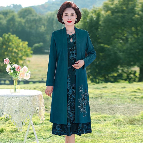 Elegant Chinese Style Red Cheongsam Dress Set for Mother of the Bride Wedding Banquet Attire