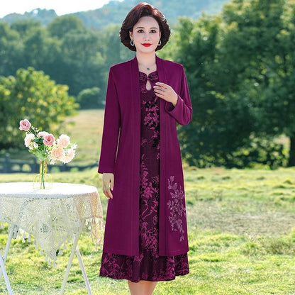 Elegant Chinese Style Red Cheongsam Dress Set for Mother of the Bride Wedding Banquet Attire