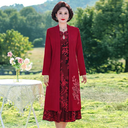Elegant Chinese Style Red Cheongsam Dress Set for Mother of the Bride Wedding Banquet Attire