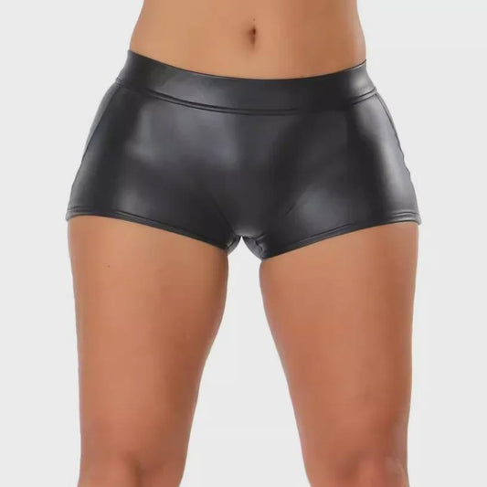 High Waist Faux Leather Shorts for Women - Stretchy PU Tummy Control Gym Booty Lifting Shorts