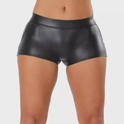 High Waist Faux Leather Shorts for Women - Stretchy PU Tummy Control Gym Booty Lifting Shorts