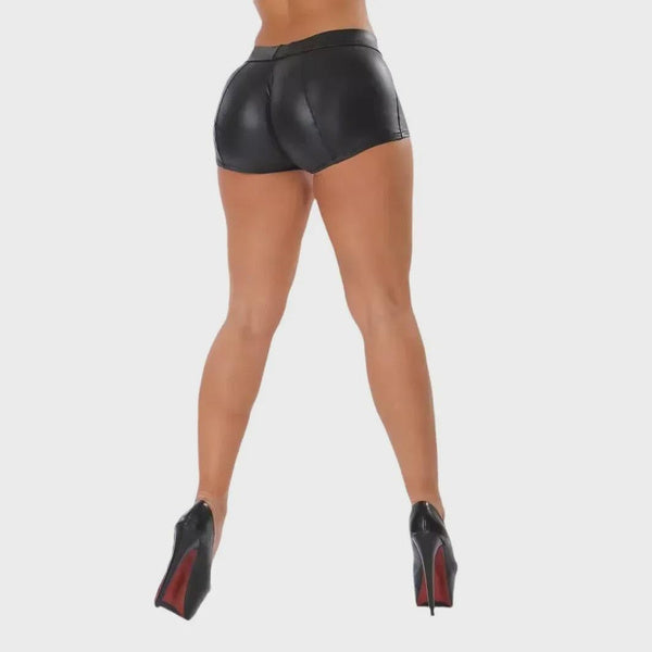 High Waist Faux Leather Shorts for Women - Stretchy PU Tummy Control Gym Booty Lifting Shorts
