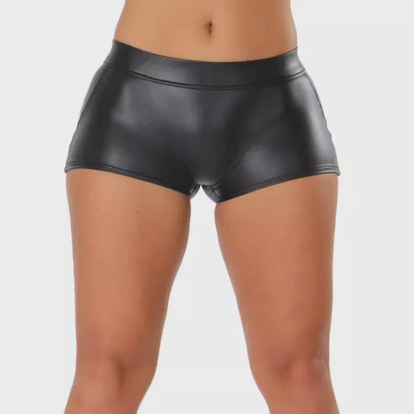 High Waist Faux Leather Shorts for Women - Stretchy PU Tummy Control Gym Booty Lifting Shorts