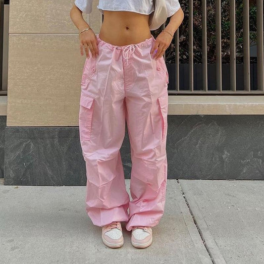 Street Style Cargo Pants for Women with Pockets - Solid Color Casual Utility Trousers