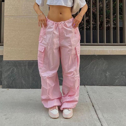 Street Style Cargo Pants for Women with Pockets - Solid Color Casual Utility Trousers