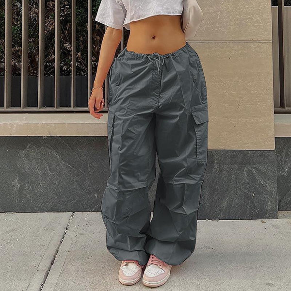 Street Style Cargo Pants for Women with Pockets - Solid Color Casual Utility Trousers