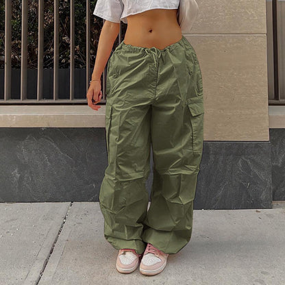 Street Style Cargo Pants for Women with Pockets - Solid Color Casual Utility Trousers