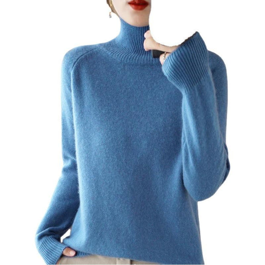 Cozy High Neck Knit Sweater Women's Pullover Loose Fit Warm Cable Knit Tops