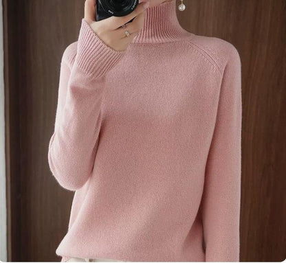 Cozy High Neck Knit Sweater Women's Pullover Loose Fit Warm Cable Knit Tops