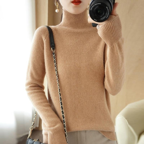 Cozy High Neck Knit Sweater Women's Pullover Loose Fit Warm Cable Knit Tops