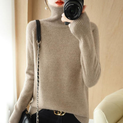 Cozy High Neck Knit Sweater Women's Pullover Loose Fit Warm Cable Knit Tops