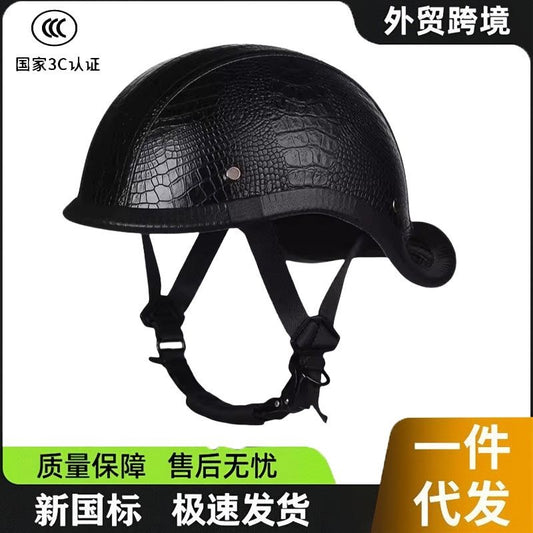 Vintage Retro Motorcycle Half Helmet with 3C Certification & Raised Tail Design for Men and Women
