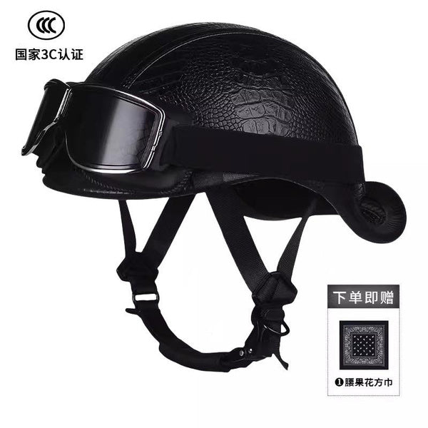 Vintage Retro Motorcycle Half Helmet with 3C Certification & Raised Tail Design for Men and Women