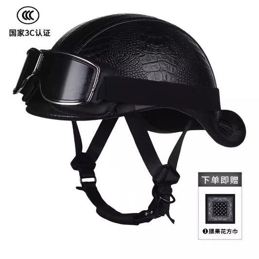Vintage Retro Motorcycle Half Helmet with 3C Certification & Raised Tail Design for Men and Women