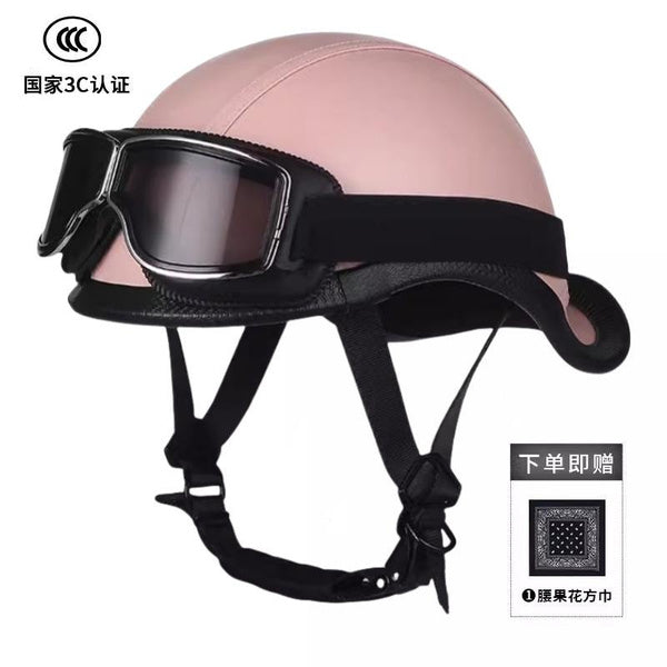 Vintage Retro Motorcycle Half Helmet with 3C Certification & Raised Tail Design for Men and Women