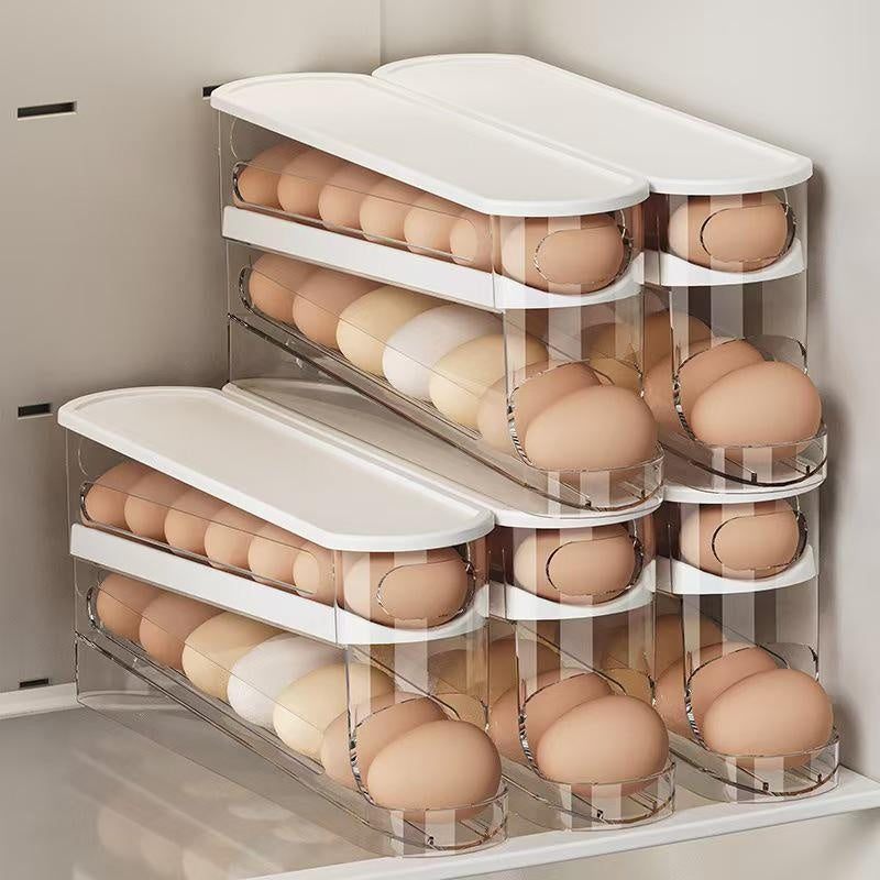 Rolling Egg Holder & Organizer for Refrigerator Door - Space Saving Kitchen Storage Container