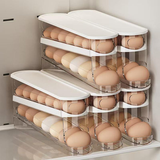 Rolling Egg Holder & Organizer for Refrigerator Door - Space Saving Kitchen Storage Container