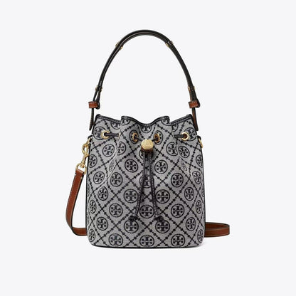 Vintage Crystal-Embroidered Monogram Bucket Bag | Adjustable Drawstring & Detachable Strap