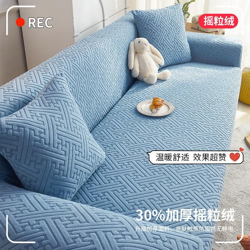 Stretch Fleece Sofa Cover Full Elastic Slipcover, Pet Proof Cat Scratch Resistant, All Season Universal Fit