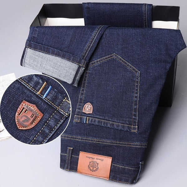 Men's Fleece-Lined Jeans Winter Warm Relaxed Fit Straight Leg Business Casual Trousers