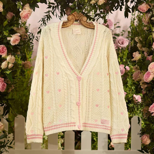 Taylor Swift Style Love Heart Sweater | Sweet Vintage Knit Cardigan for Women