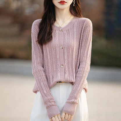 Lace-Knit Cotton Cardigan for Women: Flattering Crochet Open-Front Sweater