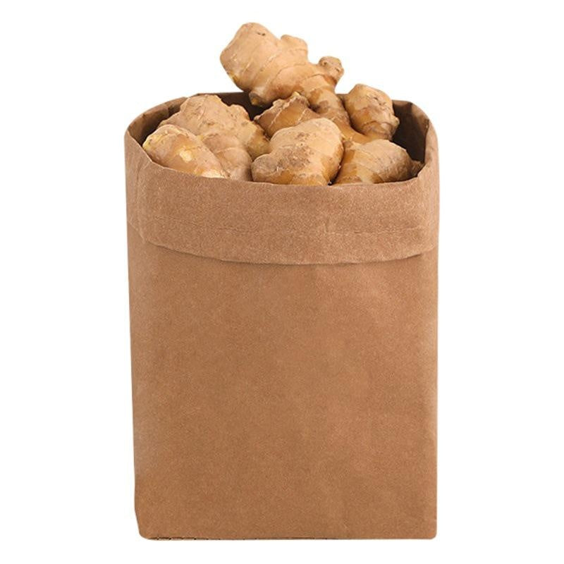 Washable Kraft Paper Storage Bags, Reusable Gift & Produce Bags with Square Bottom for Kitchen & Refrigerator Organization
