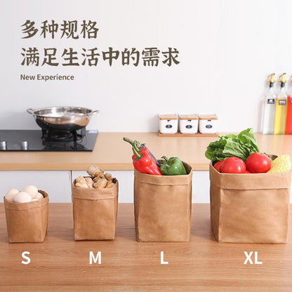 Washable Kraft Paper Storage Bags, Reusable Gift & Produce Bags with Square Bottom for Kitchen & Refrigerator Organization