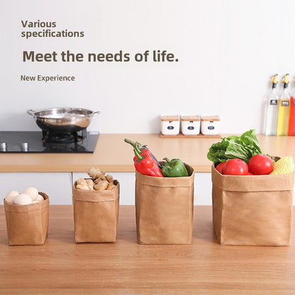 Washable Kraft Paper Storage Bags, Reusable Gift & Produce Bags with Square Bottom for Kitchen & Refrigerator Organization