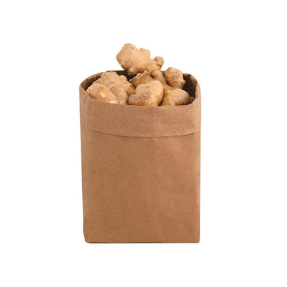 Washable Kraft Paper Storage Bags, Reusable Gift & Produce Bags with Square Bottom for Kitchen & Refrigerator Organization