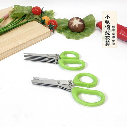 3-Layer Stainless Steel Herb Scissors - Multi-Purpose Kitchen Scissors for Chopping Vegetables & Baby Food Prep