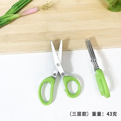 3-Layer Stainless Steel Herb Scissors - Multi-Purpose Kitchen Scissors for Chopping Vegetables & Baby Food Prep