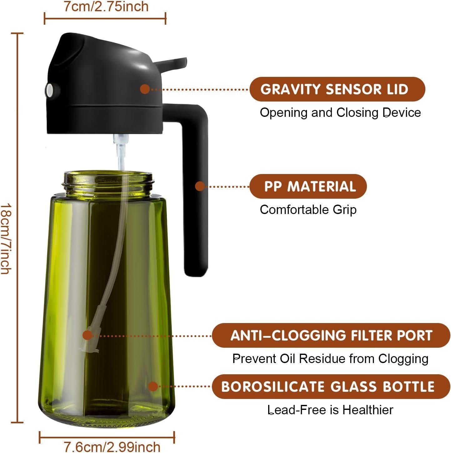 2-in-1 Kitchen Oil Sprayer & Pourer, Leak-Proof Glass Oil Dispenser Bottle with High Pressure Pump