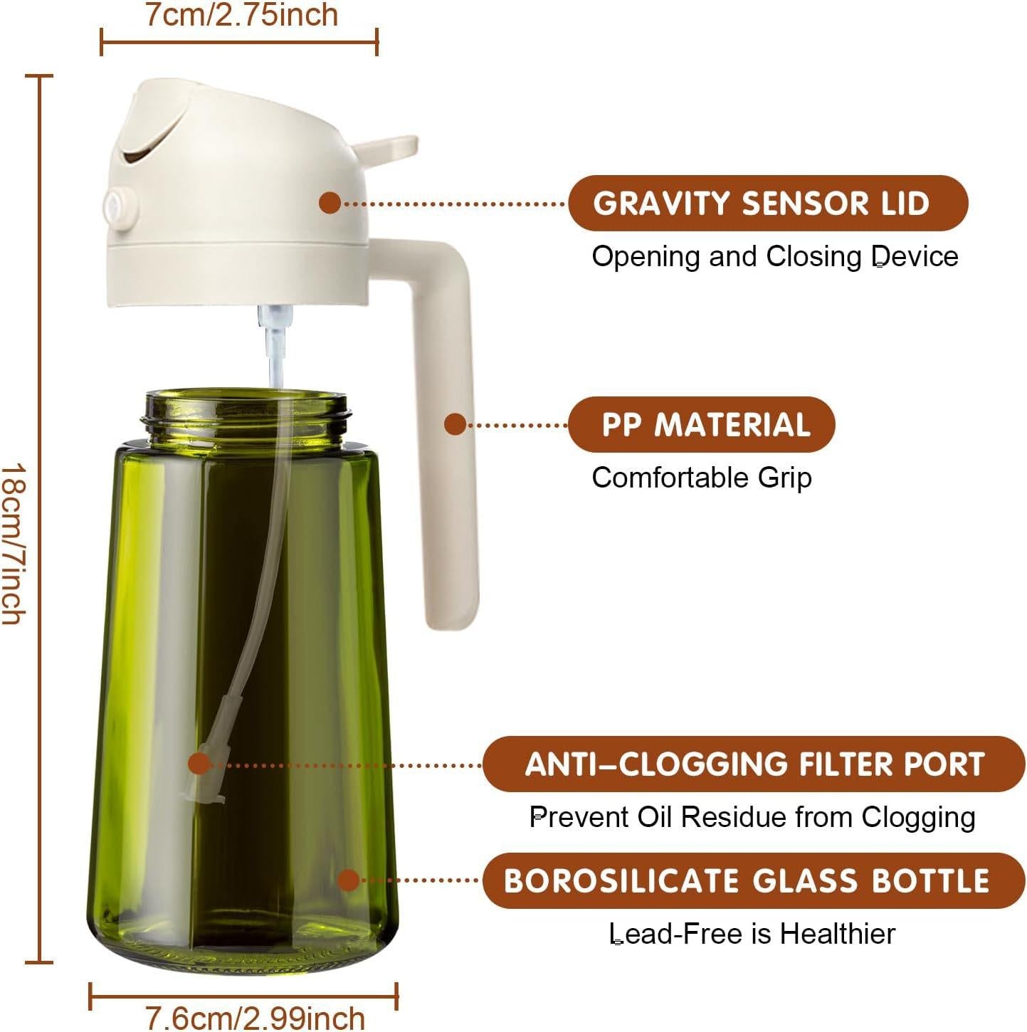 2-in-1 Kitchen Oil Sprayer & Pourer, Leak-Proof Glass Oil Dispenser Bottle with High Pressure Pump