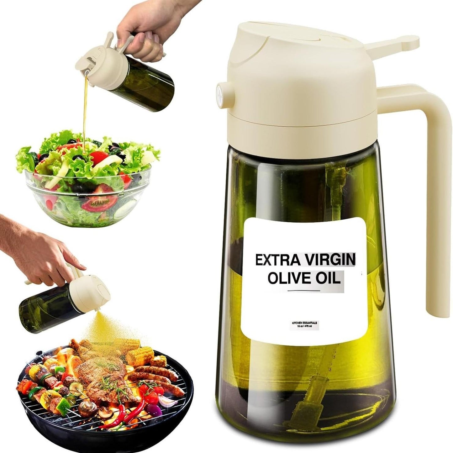 2-in-1 Kitchen Oil Sprayer & Pourer, Leak-Proof Glass Oil Dispenser Bottle with High Pressure Pump