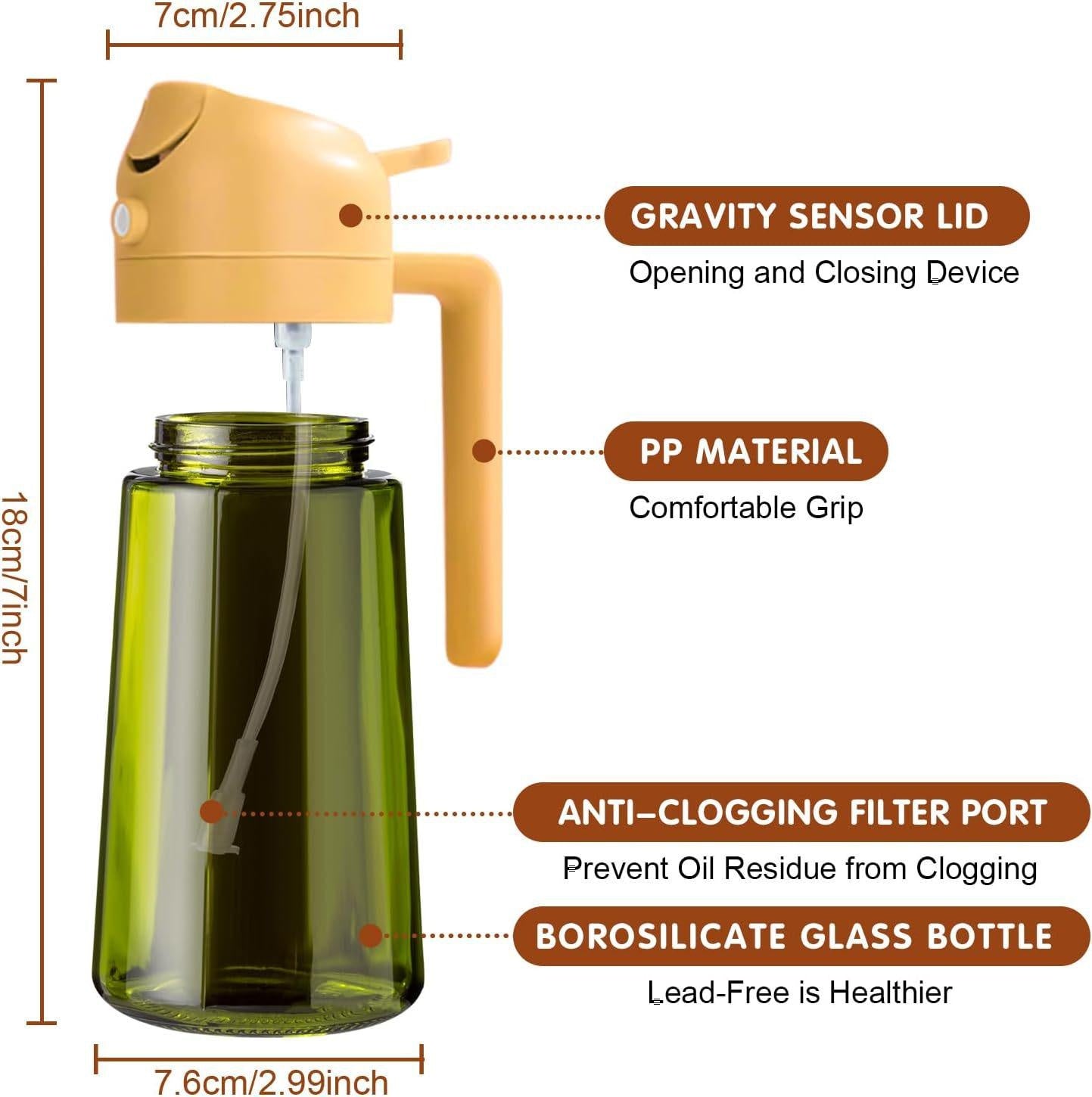 2-in-1 Kitchen Oil Sprayer & Pourer, Leak-Proof Glass Oil Dispenser Bottle with High Pressure Pump