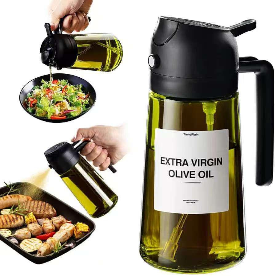 2-in-1 Kitchen Oil Sprayer & Pourer, Leak-Proof Glass Oil Dispenser Bottle with High Pressure Pump