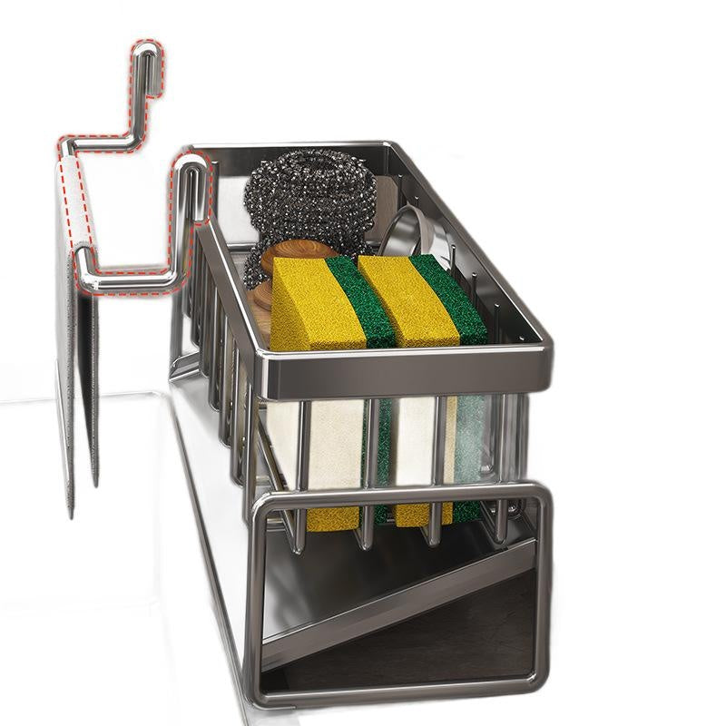 Stainless Steel Kitchen Sink Organizer with Drainer | Utensil, Sponge & Towel Holder