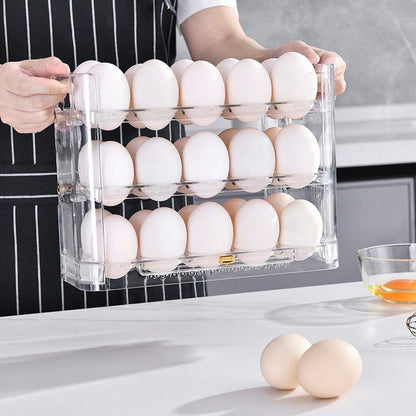 3-Tier Rotating Egg Holder & Organizer for Refrigerator Door, Space-Saving Kitchen Egg Storage Container with Freshness Lid