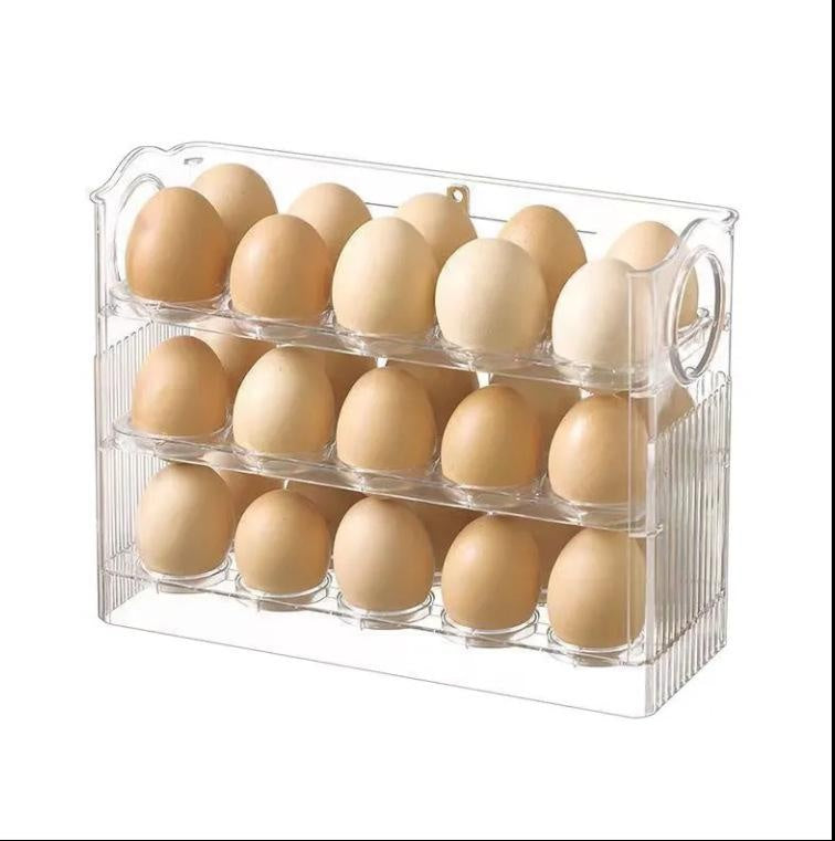 3-Tier Rotating Egg Holder & Organizer for Refrigerator Door, Space-Saving Kitchen Egg Storage Container with Freshness Lid