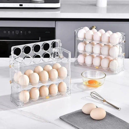 3-Tier Rotating Egg Holder & Organizer for Refrigerator Door, Space-Saving Kitchen Egg Storage Container with Freshness Lid