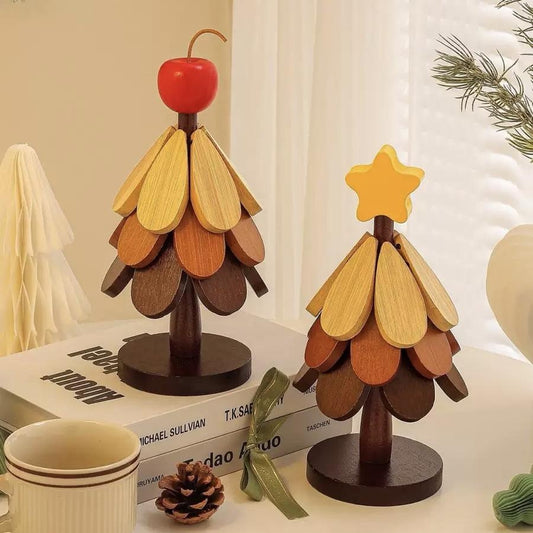 Foldable Wooden Trivet for Dining Table | Natural Tree Design Heat Resistant Pot Stand for Hot Dishes & Pans